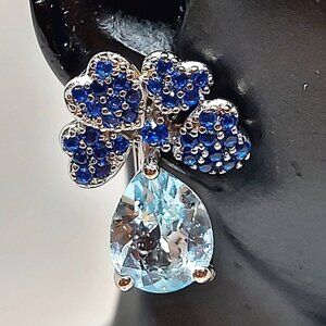 Natural Topaz &Cz 14K White 925 Sterling Silver Earrings‎